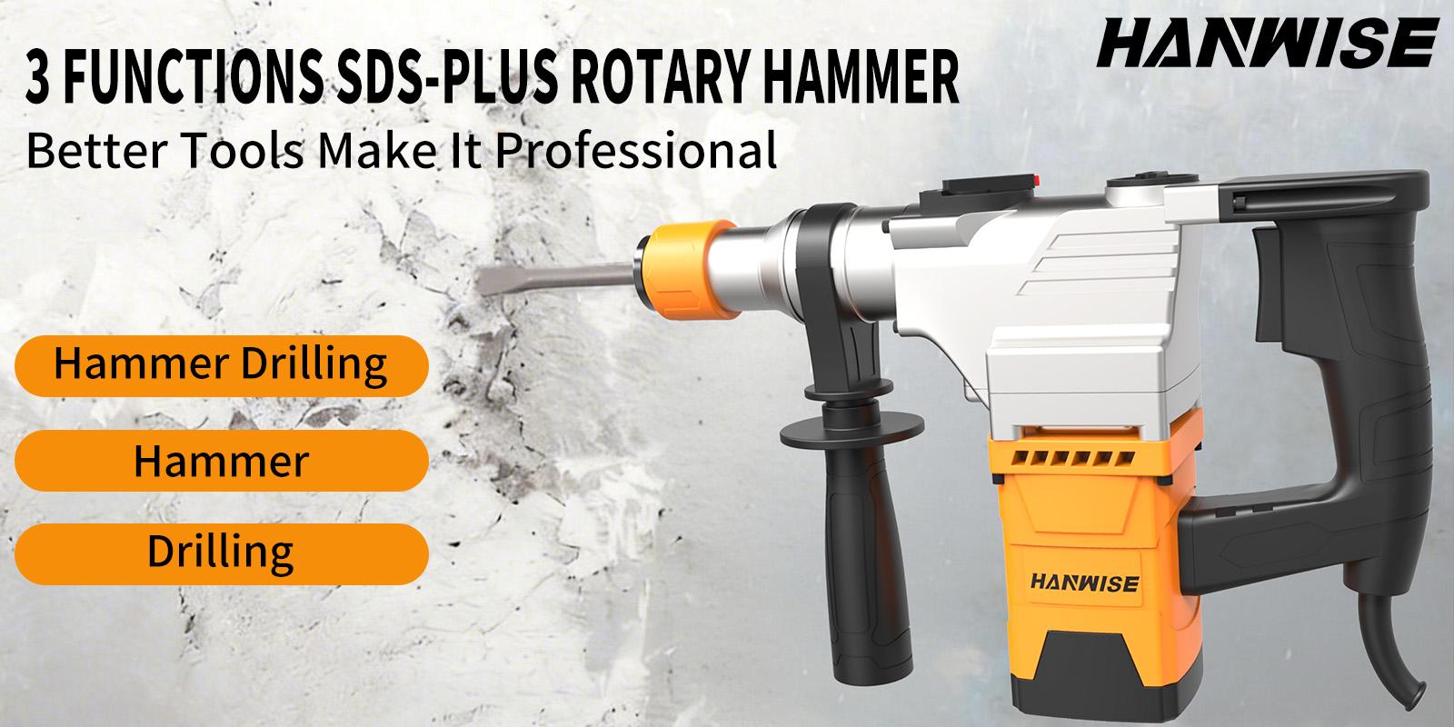 Hanwise Three in One Rotary Hammer Drill with Rope Hammer Drill Rotary Hammer Set Wall Demolition Drilling Concrete Blasting Hammer