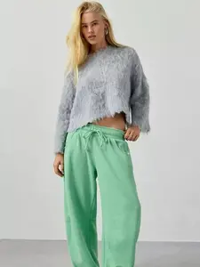 Out From Under Essential Barrel-Leg Full-Length Sweatpant Mid-Rise Fleeced Knit Lounge Pant for Comfort and Style