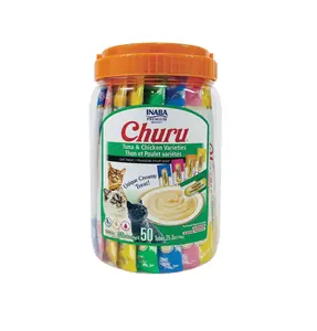Churu Cat Treats, Grain-Free, Lickable, Squeezable Creamy Purée Cat Treat/Topper with Vitamin E & Taurine, 0.5 Ounces Each Tube, 50 Tubes, Tuna & Chicken Variety