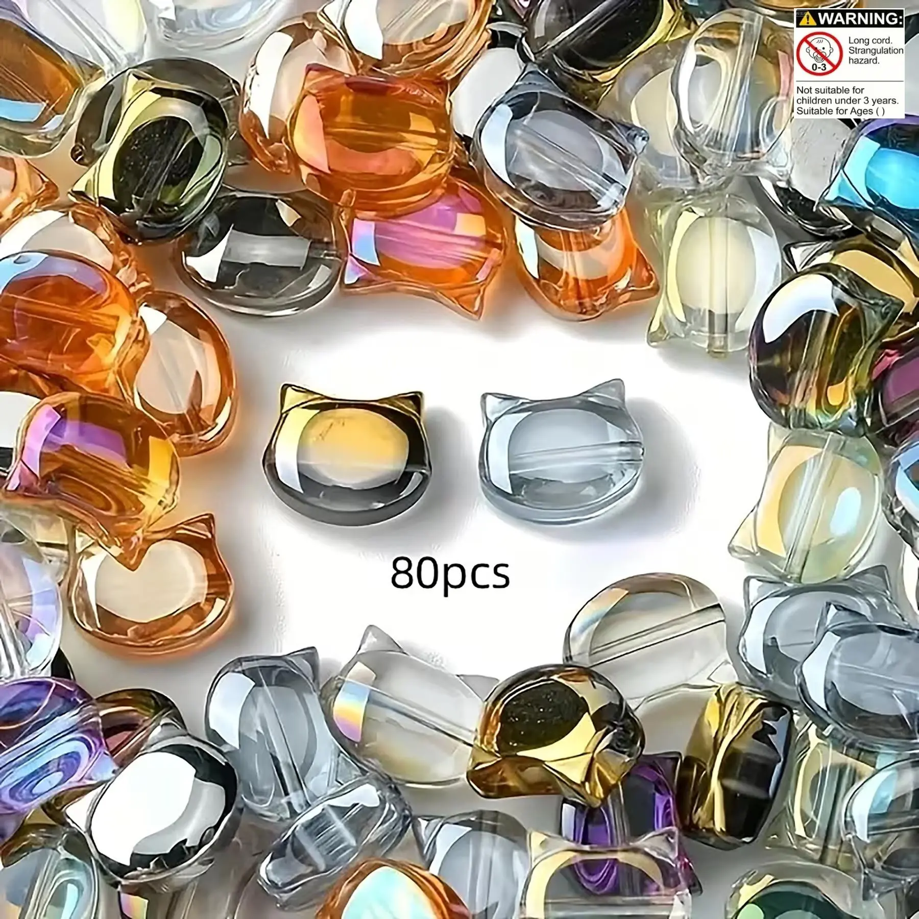 Kitten's Head Beads 80, Bead Assortments, Beading Accessories, Jewelry Making Supplies, 10mm Kitten's Head Glass Beads, DIY Jewelry Making Materials, Mixed Colors - Perfect for Necklace, Bracelet Decorations & Holiday Gifts