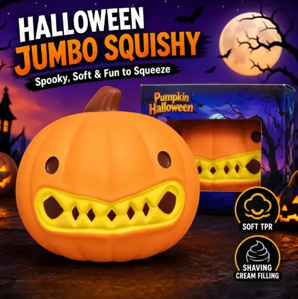 Halloween Pumpkin Jumbo Squishy, Giant Squeeze Toy with Shaving Cream Filling, Soft TPR Stress Relief Sensory Fidget Toy for Kids and Adults
