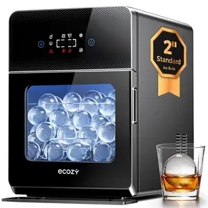 ecozy 2 Inch Clear Ice Ball Maker, 4 pcs in 40 Mins, 144 pcs/Day, Sphere Ice Machine with CrystalFlux Technology, Enhanced Insulation, Automatic Water Supply, Self-Cleaning, Automatic Ice Ball Maker for Whiskey & Bourbon