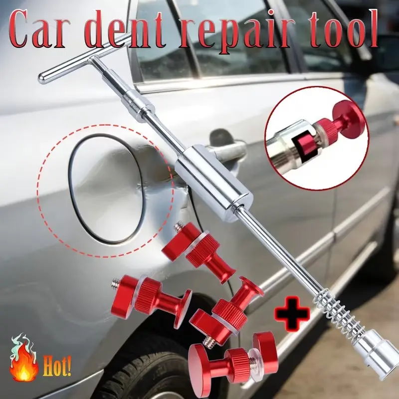 5-Piece Car Dent Repair Tool Set, Metal Aluminum Alloy Pads, Paintless Slide Hammer, New T-Handle Dent Puller, Suction Cup Dent Puller
