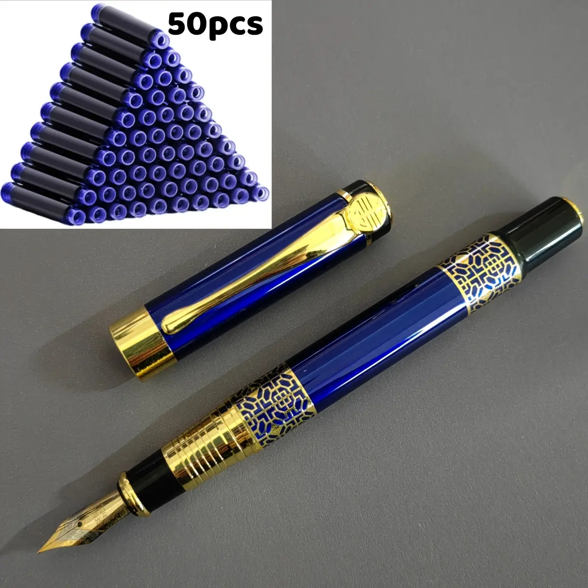 1 blue steel pen + 50 blue ink cartridges