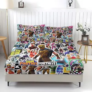 Fortnite Fitted Sheet,Home Bedding Set,Bed Sheets Set,Including 1 Bed Sheet and 2 Pillowcases,Anti Slip Dust Cover Suitable for Bedrooms and Guest Rooms,Suitable for Personal Use or Gift Giving