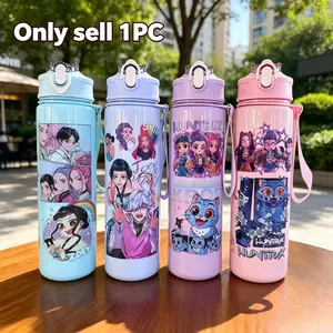 Anime Cartoon Character Water Cup, Cute Pattern Plastic Water bottle, Portable Drinkware, 2026 Gift Straw Hand-held Cup, Portable Water Cup for Outdoor Sports and Football Matches