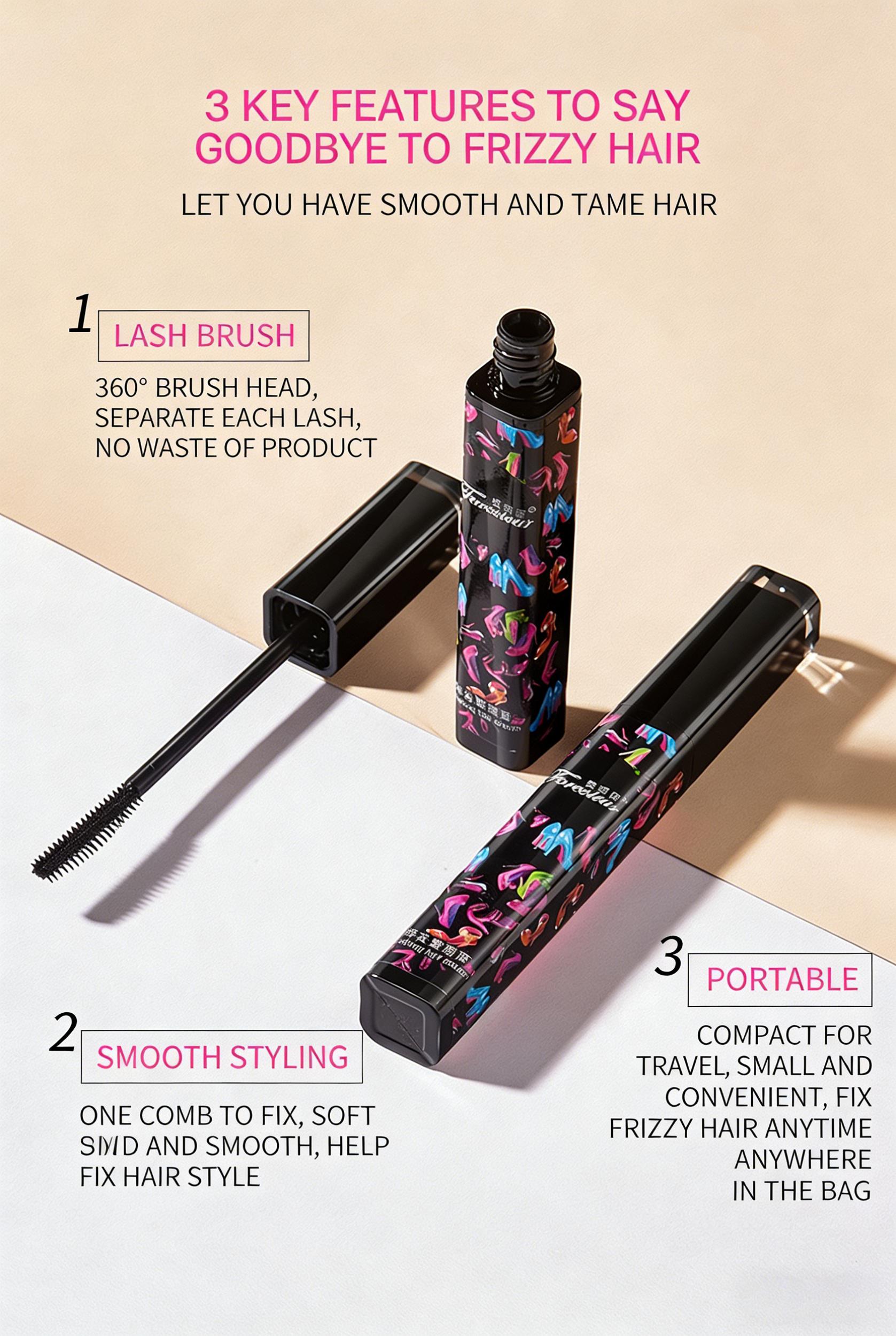 Hair Tamer Stick, Hair Finishing Stick for Baby Hair, Edges & Frizz, Water-Based Smooth Styling Gel with Soft Brush, Non-Sticky, Travel Friendly, Sleek Hair Look