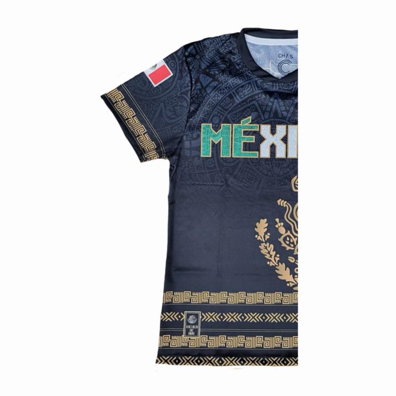 Black Mexico Jersey with Golden National Shield - Authentic Soccer Wear for Fans