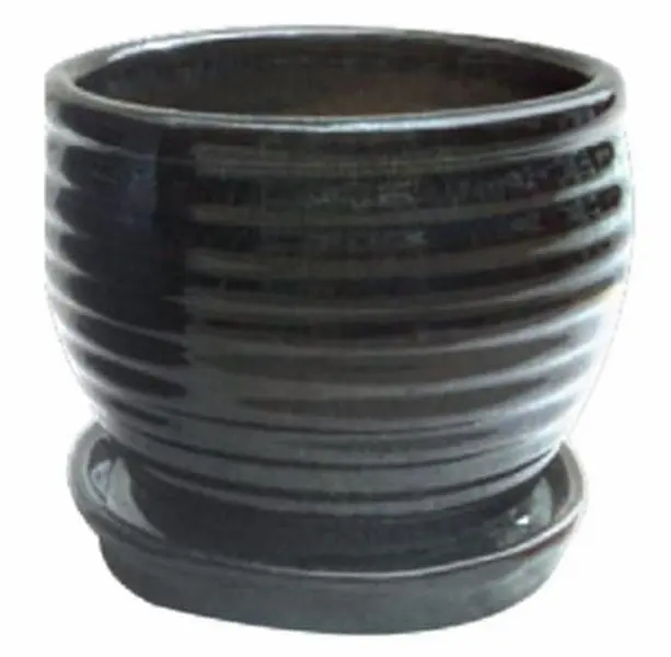 Trendspot 227335 Glazed Ceramic Ribbed 6 in. Drip Green Honey Jar Planter with Built-In Drainage Holes, Ideal for Outdoor & Indoor Personal Use