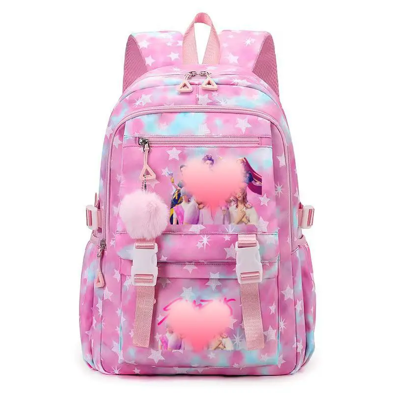 1/3 Pack Y2K Girl Group Aesthetic Backpack | Little Devil Star Zipper Bag with Pom-Poms | Edgy School & Camping Gift