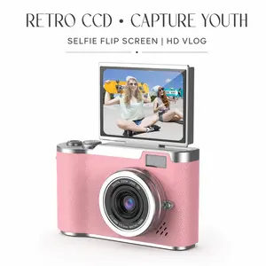 Ausbilew Entry-Level CCD Vlogging Camera, 4K HD Pixels, Built-In LED Lighting, Music Playback Function, for Primary & Secondary School Students, Photography Enthusiasts, Baby Pink