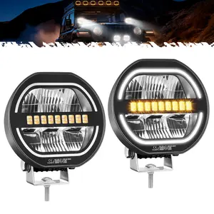 Partsam 5 Inch LED Round Lights Pods, Offroad Driving with Strobe Light White Amber Parking Light Spotlight Off Road Lighting with Protective Covers for Truck Pickup, IP69