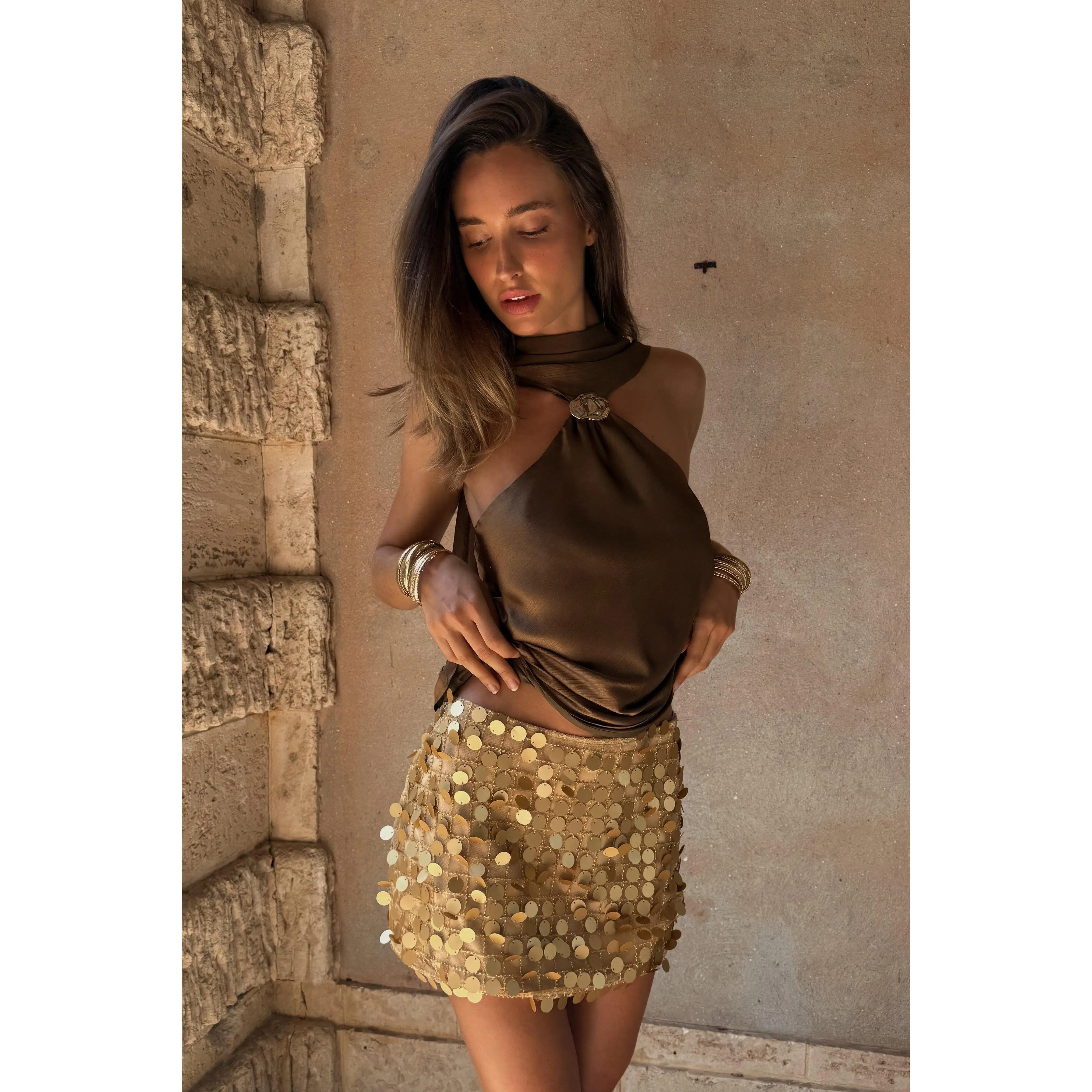 Miramar Gold Payette Mini Skirt