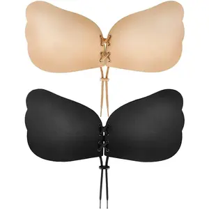 Sticky Bra, Backless Strapless Bra Push Up, Adhesive Invisible Lift Up Bras Black/Beige