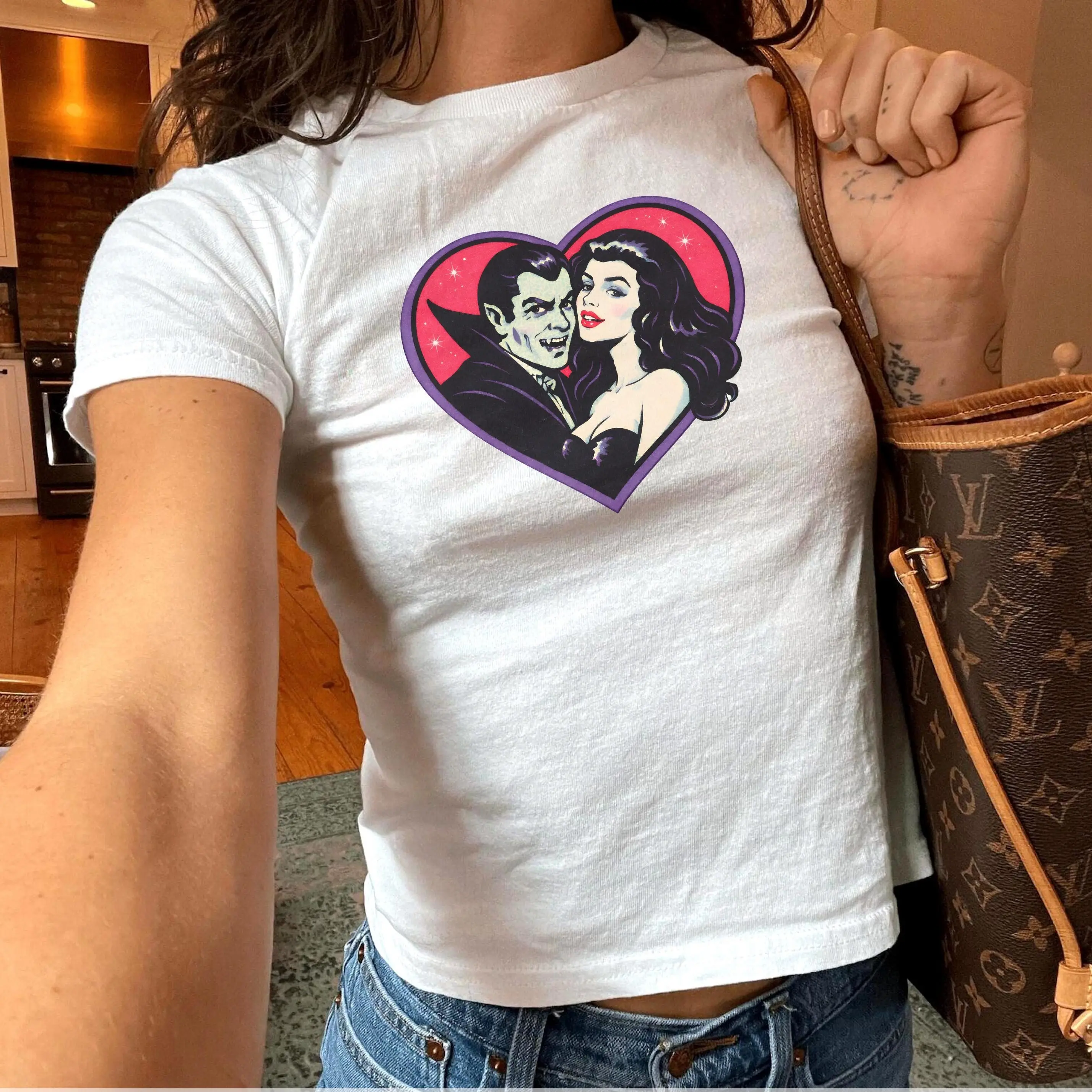 Dracula Baby Tee, Retro Halloween Vintage Vampires Baby Tee, Y2K Graphic Tee, Baby Tee For Women, Halloween Gifts, Gift For Her