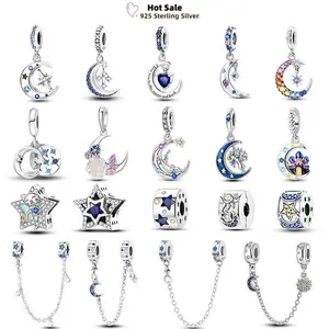 Round Clip Charms Plata Shining Moon Star Char 925 Silver Spacer Clasp Fit Original Bracelet Glow Safety Chain Beads DIY Jewelry