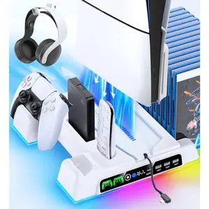 Cooling Stand for PS5/ Slim/Pro Disc & Digital Console, PS5 Cooling Station with Dual Controller Charging Station for PS 5 Console, 3-Level Cooling Fan for PlayStation 4 Faceplates, Protectors & Skins