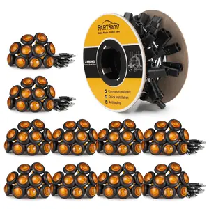 PARTSam 100 Pcs 3/4" Side Marker Amber Lights with Connector Plug & 2 Pin Continuous Wire Harness Roll Quick Install for Trailers Trucks Vans RVs ATVs Buses
