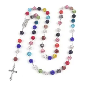 Rosary necklace, six-layer soft ceramic diamond ball necklace, colorful flower rosary, first communion rosary, long necklace cross pendant
