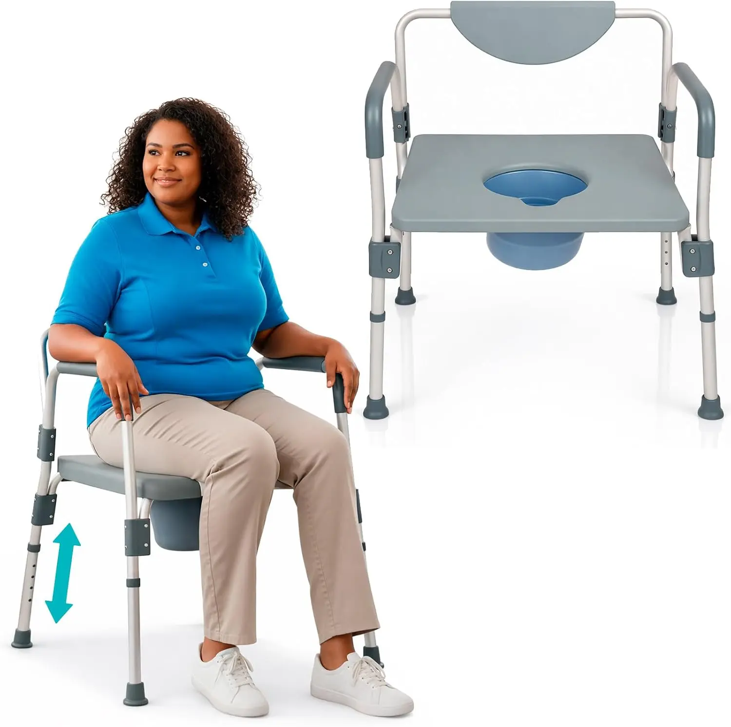 Vive Bariatric Bedside 4-in-1 Commode 550 lb Capacity - Bariatric Shower Chair & Portable Toilet - Heavy Duty Toilet Riser & Safety Frame - Extra Wide Padded Seat w/ 6-Quart Bucket & Spill-Proof Top