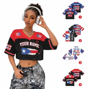 New 2026 Puerto Rico Crop Jersey For Women, Personalized Name & Number, Mesh Sports Top, Streetwear Style, Coqui Frog Mesh Jersey Fans Gift