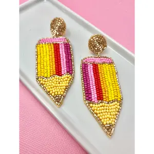 Rainbow Pencil Beaded Earrings