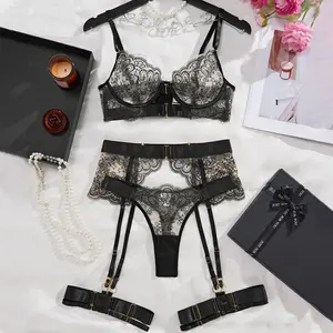 Floral Fantasy - Embroidered Floral Lace Lingerie Set for Women Featuring Delicate Eyelash Trim & Elegant Design-A104