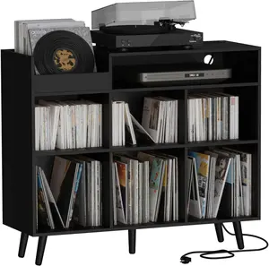 Large Record Player Stand with Vinyl Storage Cabinet, Wood Turntable Table Open Shelf Holder Up to 500 Albums Cube Storage Organizer for Living Room, Office tiktokshopspringglowup