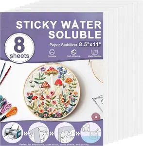 Stick and Stitch Embroidery Paper Wash  8.5x11, 8 count Soluble Embroidery Stabilizer Printable Paper,  Stabilizer for Hand & Machine Embroidery, Ideal for Printing & Drawing Patterns.