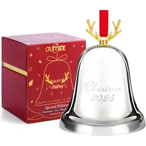 2025 Silver Christmas Bell Ornaments for Christmas Tree Decorations, Holiday Jingle Bell for Anniversary with Ribbon & Gift Box