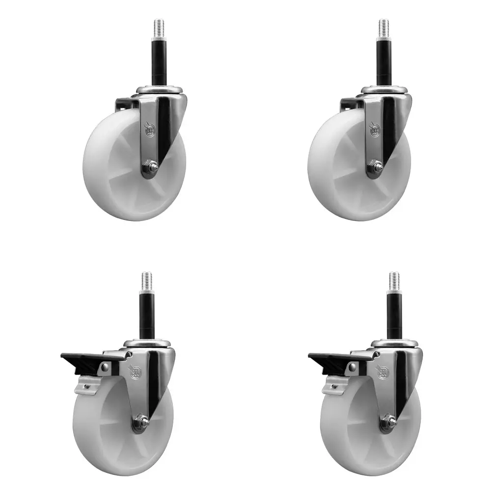 212 MAIN Heavy Duty Lockable Nylon Swivel Expanding Stem Caster Set of 4, SCC-EX20S514-NYS-2-PLB-2-34 Model, 5 in. White Wheels, 0.75 in. Stems, Lockable Wheels, Service Caster Series #20