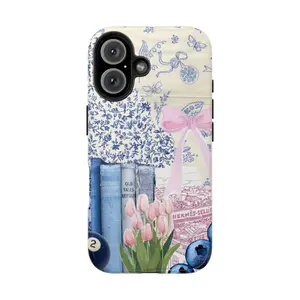 Glittercutie Blue and pink coquette bow old tales retold vintage collage Phone Cases Phone Cover Hard Case Tough 2-piece Magnetic Phone Case