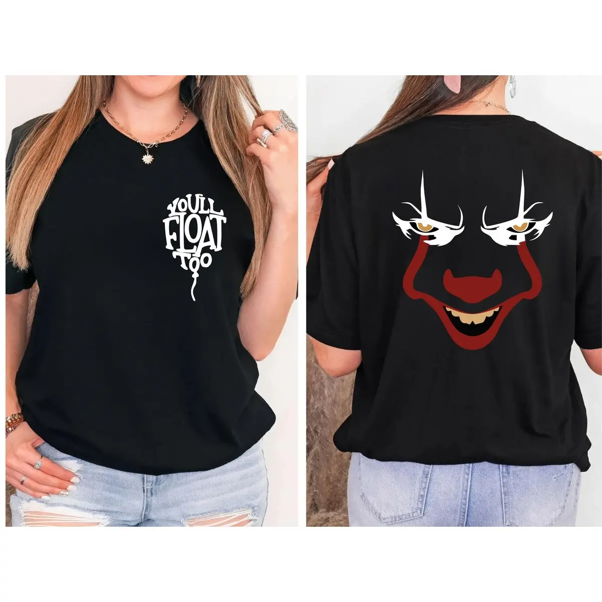 Unisex Pennywise Clown Bold Graphic Casual Tee - Halloween Horror Movie Balloon Themed Pullover Sweatshirt Hoodie, Heat Transfer Vinyl