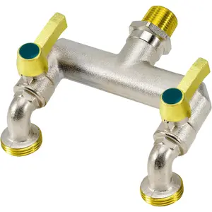 Outdoor Faucet, Heavy Duty Brass 2-Way Faucet, Nickel Plated Rust Resistant Garden Faucet, NPT 1/2 Inch Male Inlet and GHT 3/4 Inch Outlet, Frost Resistant Large Pitch Faucet