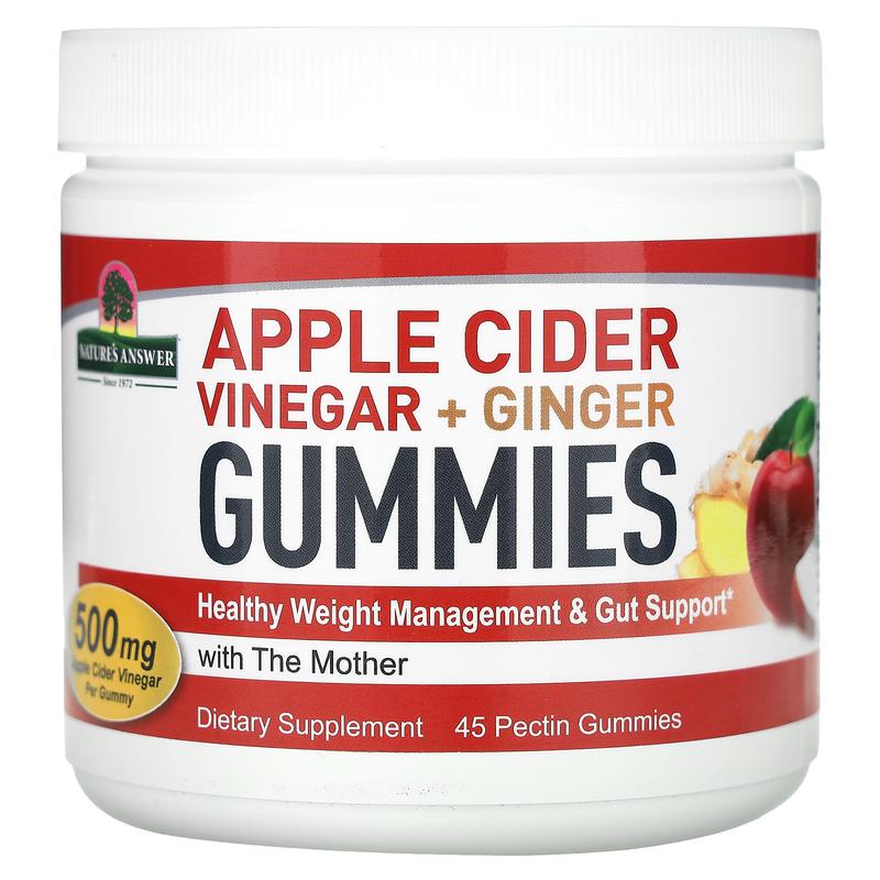 Nature's Answer Apple Cider Vinegar + Ginger Gummies with The Mother, 500 mg, 45 Pectin Gummies