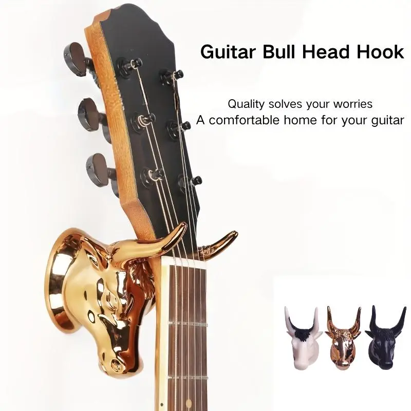Single Bull Head Design Guitar Wall Hook with TPR Soft Rubber Protection Anti-Slip Holding for Guitar & Ukulele Compact 2025888 Dimensions No Wooden Materials