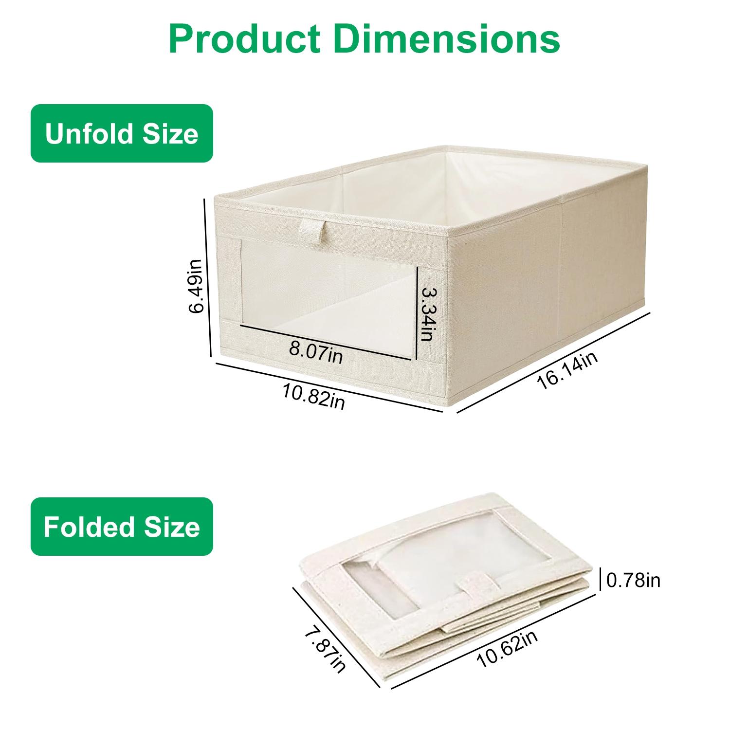 4Pcs Foldable Closet Storage Bins,16.14x10.82x6.49in Closet Storage Baskets with Clear Window, Washable Linen Fabric Storage Baskets for Clothes Organization or Bedroom Kitchen Basement,Clothes Toys Snacks Tools