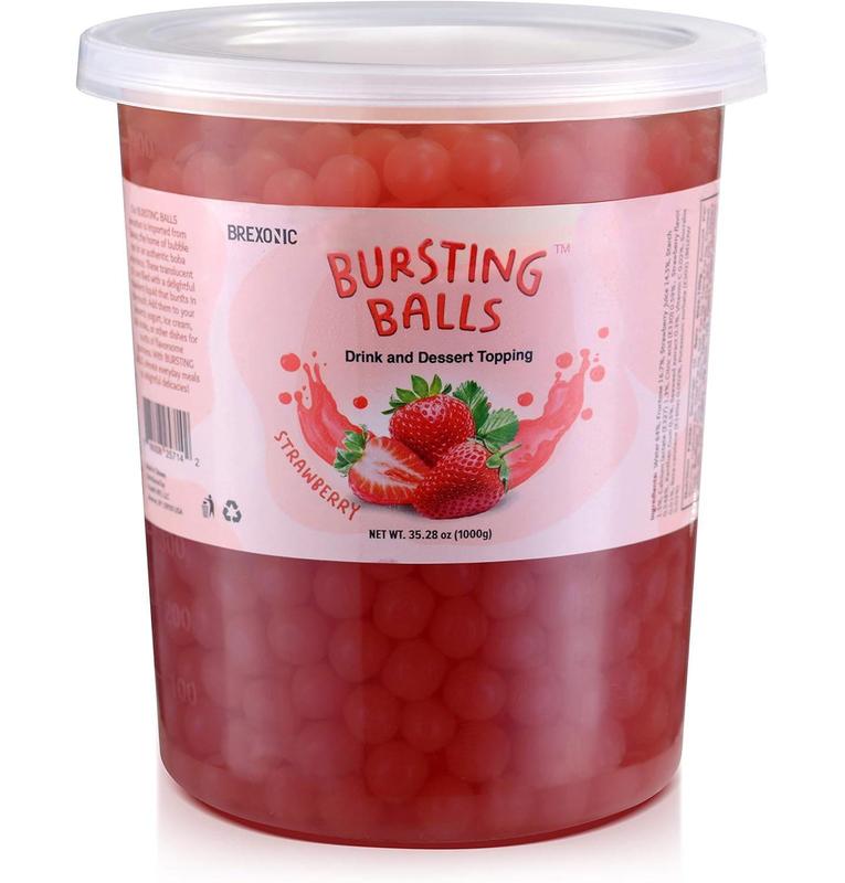 HOT!!! BREXONIC Boba Pearls Popping Bursting Boba, Tapioca Pearls For Bubble Tea (Strawberry , 2 LB 1 Pack)