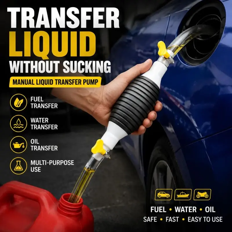 Portable Manual Siphon Pump Kit, includes 1M hose, rubber pump ball, and 2 hose clamps; fuel pump and liquid transfer pump for cars and motorcycles,
