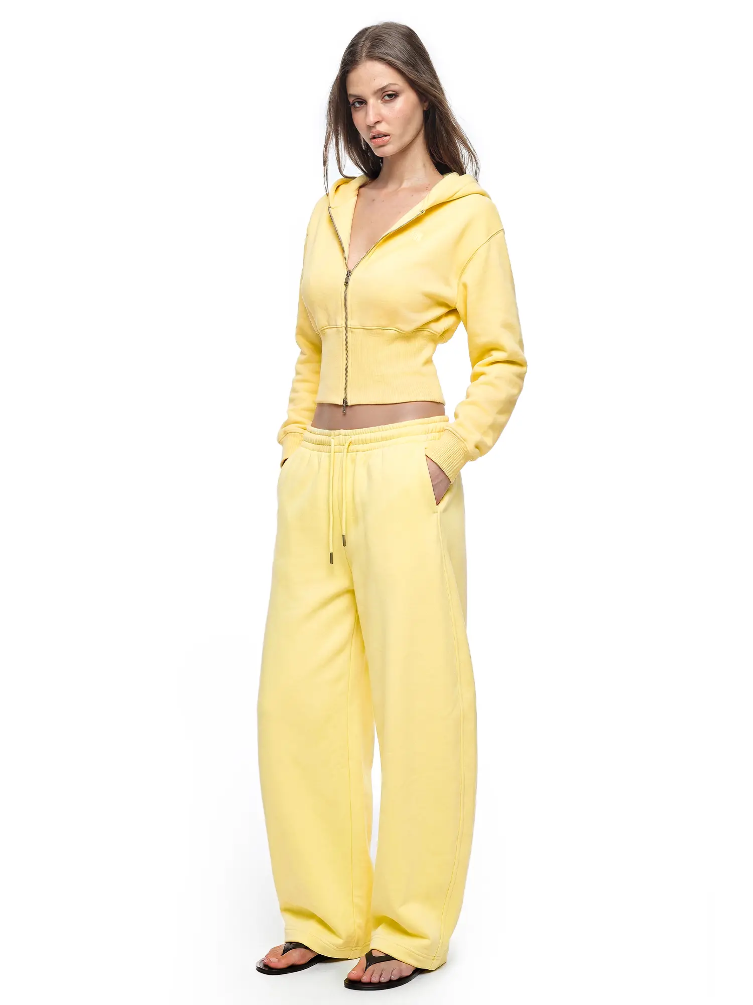 FDR Women's Buttercream Cropped Zip-Up Hoodie & Sweatpants Set, Soft Casual Two-Piece Outfit with Hooded Jacket, Y2K Minimalist Streetwear Style for Daily Wear, Baggy Pnat Lounge and Active Looks