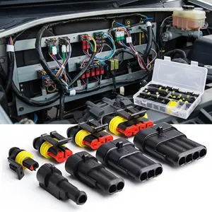 Waterproof Electrical Connector Kit 1 2 3 4 Pin Automotive Wire Terminals, 300V 12A Universal Weatherproof Plug Socket Set Waterproof Protective Connectors for Car Truck Wiring Harness Repair, DIY Electrical Tools with Storage Box