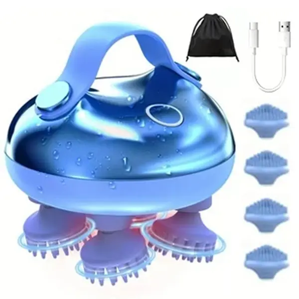 HuiJuKeJi  Electric Scalp Massager Head Massager Scalp Stress Relax | 5-in-1 kneading, 128 rotating nodes, 8 removable claws, waterproof shower use, cat scratcher, gift for Dad Mom
