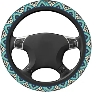 Cool Native American Tribal Steering Wheel Cover (Teal Geometric) – Non-Slip Aztec Navajo Bohemian Protector for Cars SUV Vans Trucks