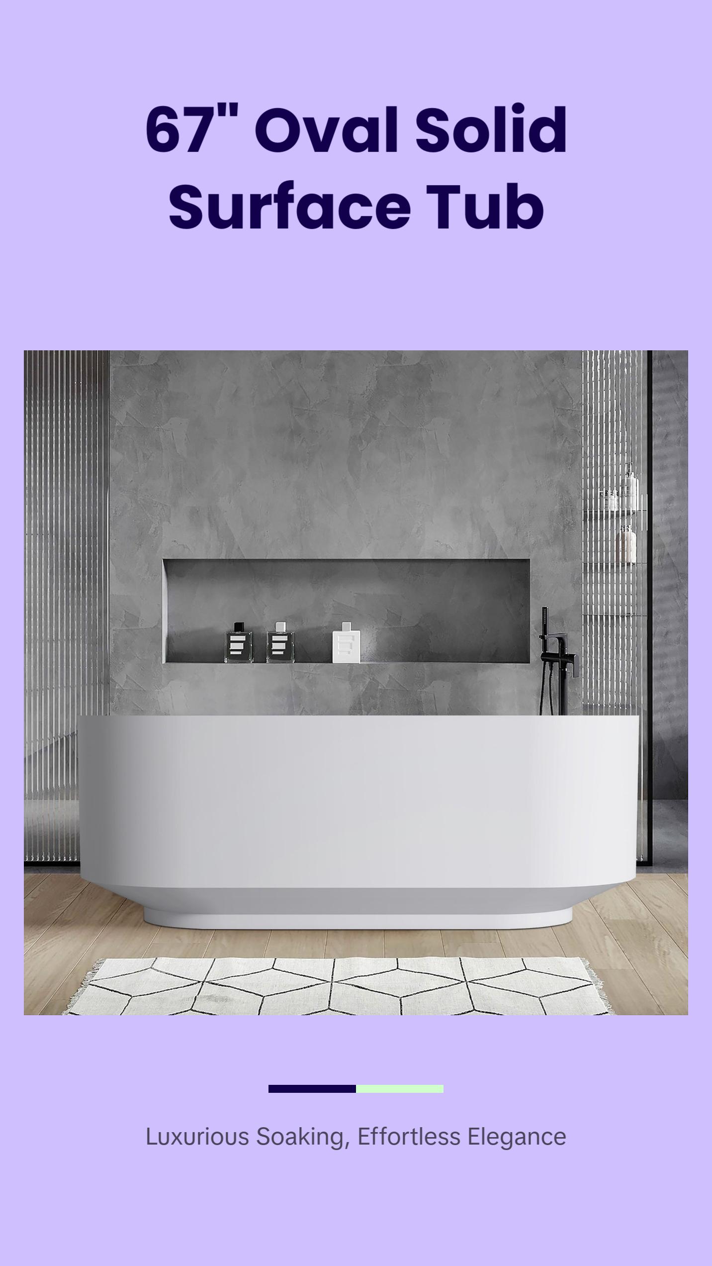 67" Oval Shaped Freestanding Solid Surface Soaking Bathtub with Overflow RX-S09-67