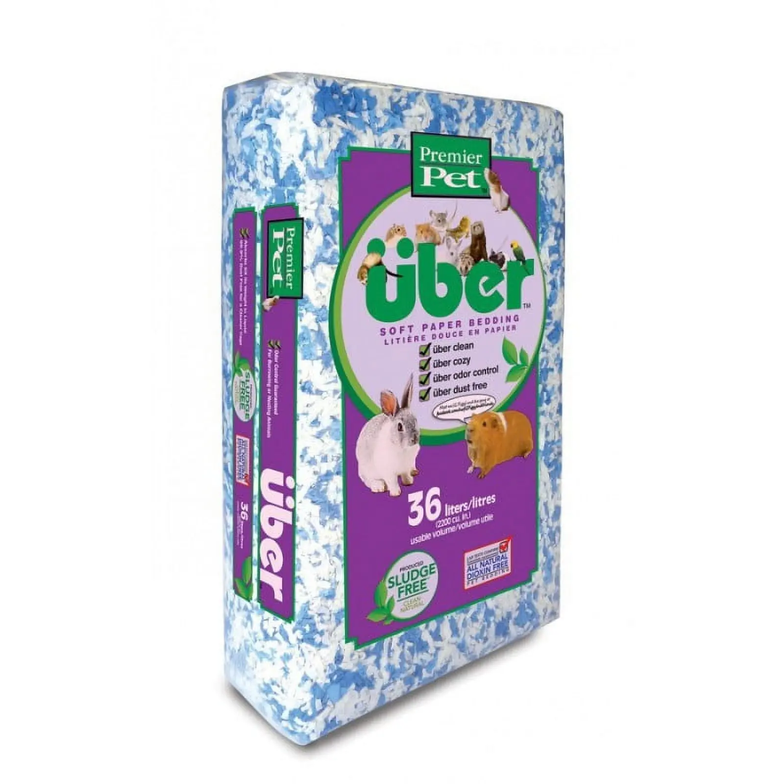 American Wood Fibers 80500-2200PWUBPKBLU Uber Soft Paper Pet Bedding/Litter, Blue & White, 2.5 lbs, 36 l, 99% Dust-Free, Moisture-Absorbing