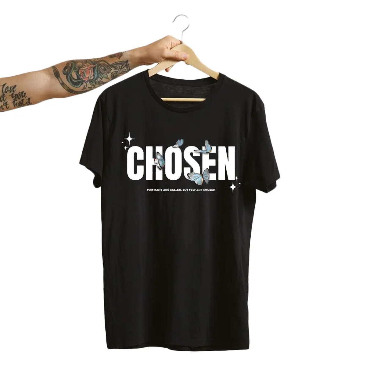 Chosen Chirstian T-shirt, For Many Are Called But Few Are Chosen Shirt, Chosen Butterfly Tee Menswear Top