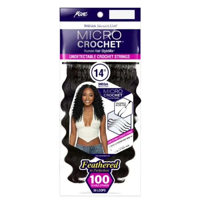Mane Concept Mega Brazilian Micro Crochet Human Hair StyleMix Strings Braid - MBMC102 FEATHER DEEP WAVE 14"
