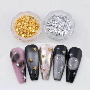 2-Pack Gold & Silver Star Nail Art Decorations, Mini Five-Pointed Star Design, Elegant DIY Nail Art Supplies for Women and Girls