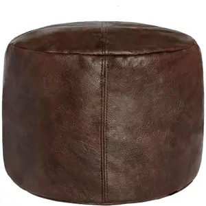 Unstuffed Faux Leather Pouf Cover, Floor Footrest Cushion - 16.5"Dx12"H, Matte Coffee