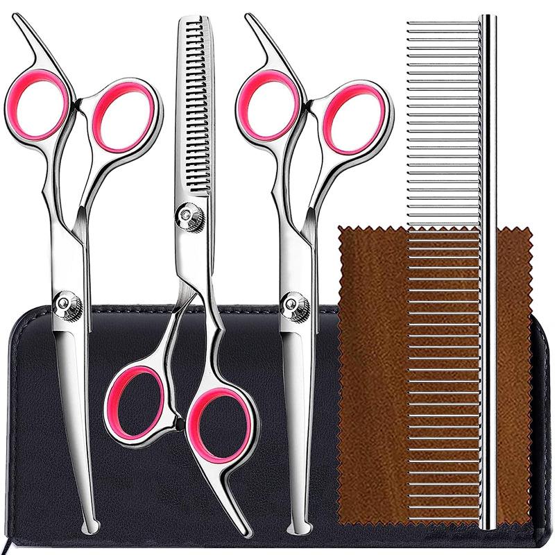 Gimars 6-in-1 Professional Dog Grooming Scissors Set - Heavy-Duty Titanium Coated 4CR Stainless Steel with Safety Round Tips for Cats and Dogs Grooming